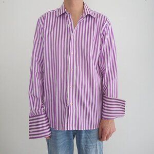 Duchamp London Lavender White Stripe Tailored Fit Cotton Dress Shirt 17 (43cm)